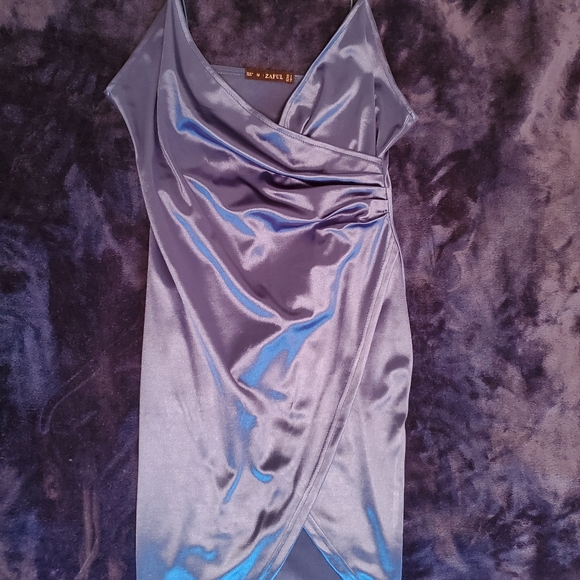 Peacock Blue Cami Draped Crossover Slip Dress - Picture 9 of 14